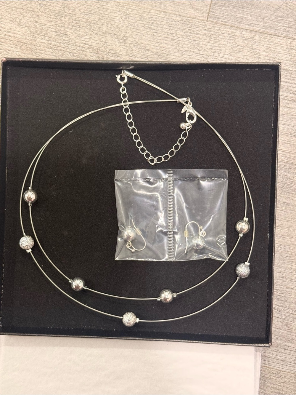 Avon Silver-Tone Double Strand Beaded Necklace with Matching Earrings